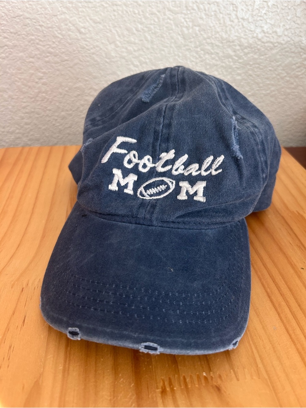 David and Young Navy Baseball Cap with White 'Football Mom' Embroidery